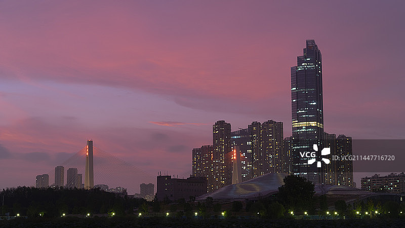 唯美武汉月湖桥晚霞图片素材