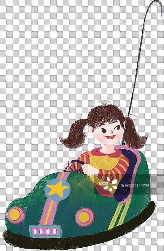 开绿色碰碰车的女孩图片素材