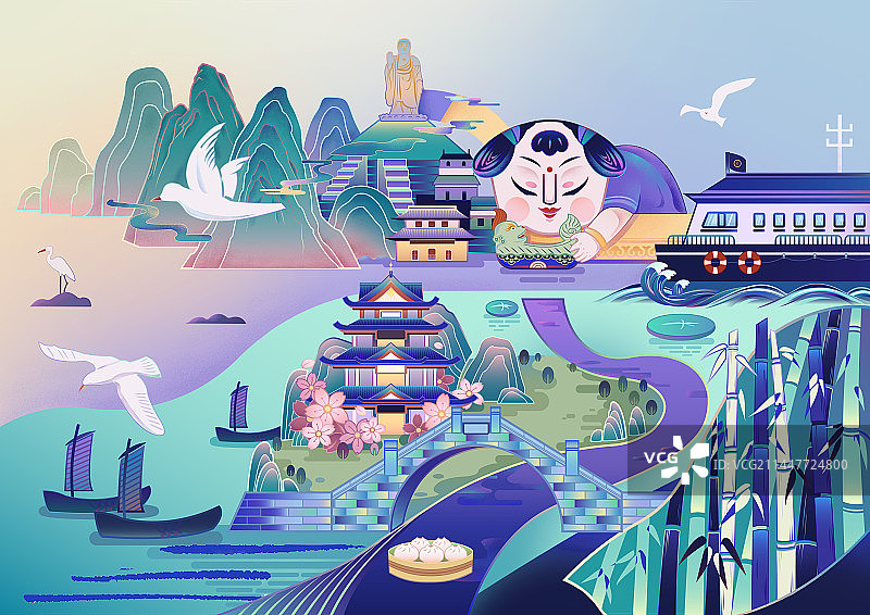 城市风光与传统建筑无锡图片素材