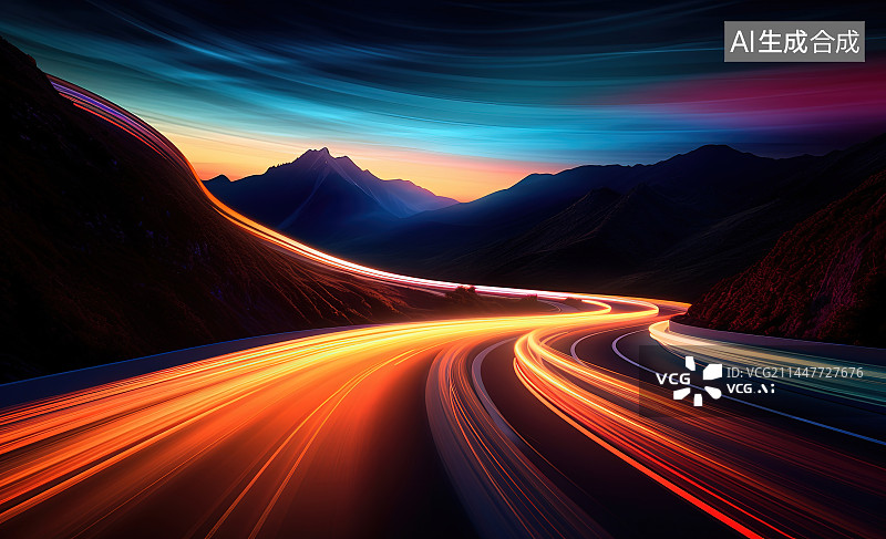 【AI数字艺术】夕阳下的山路图片素材