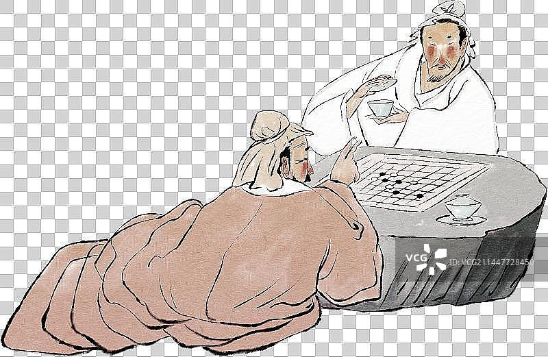 悠闲的下围棋喝茶的古人诗人人物元素图片素材