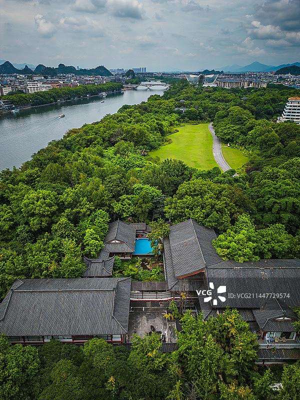 桂林訾洲公园航拍图片素材
