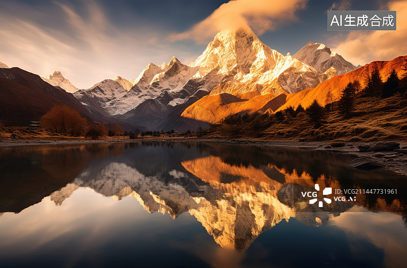【AI数字艺术】雪山倒影图片素材