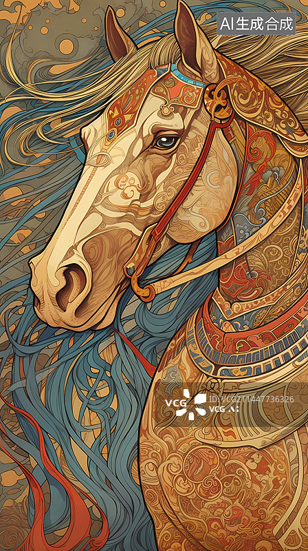 【AI数字艺术】国潮风装饰画-十二生肖马图片素材
