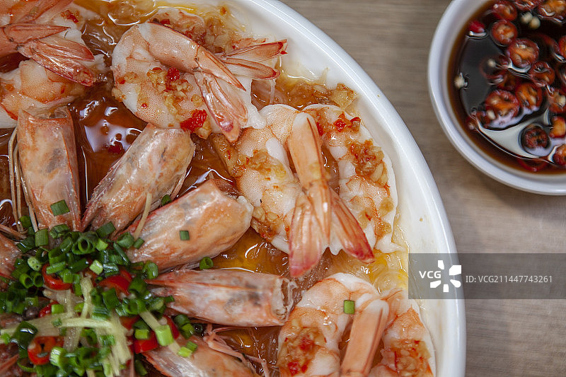 蒜蓉开边虾，蒜蓉粉丝虾，蒜蓉开背虾，蒜蓉虾，蒜蓉大虾，熟虾，一盘虾，一盘开背虾，蒸菜，家常菜，大众菜图片素材