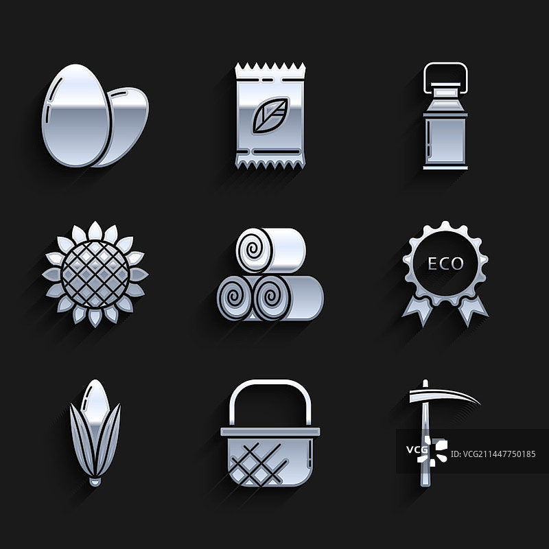 干草卷购物篮与镰刀banner组合图片素材