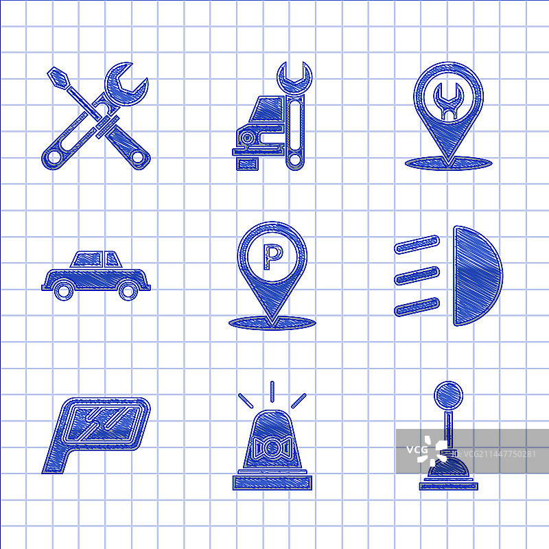 带有停车闪光警报装置的位置设定图片素材