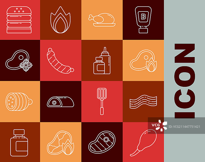 成套线条：鸡腿、培根条、烤牛排图片素材