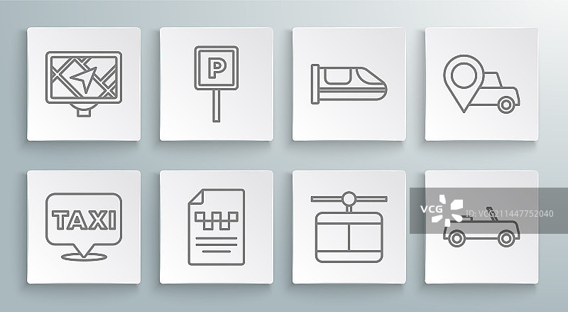 出租车、停车位和出租车司机线条位置图片素材