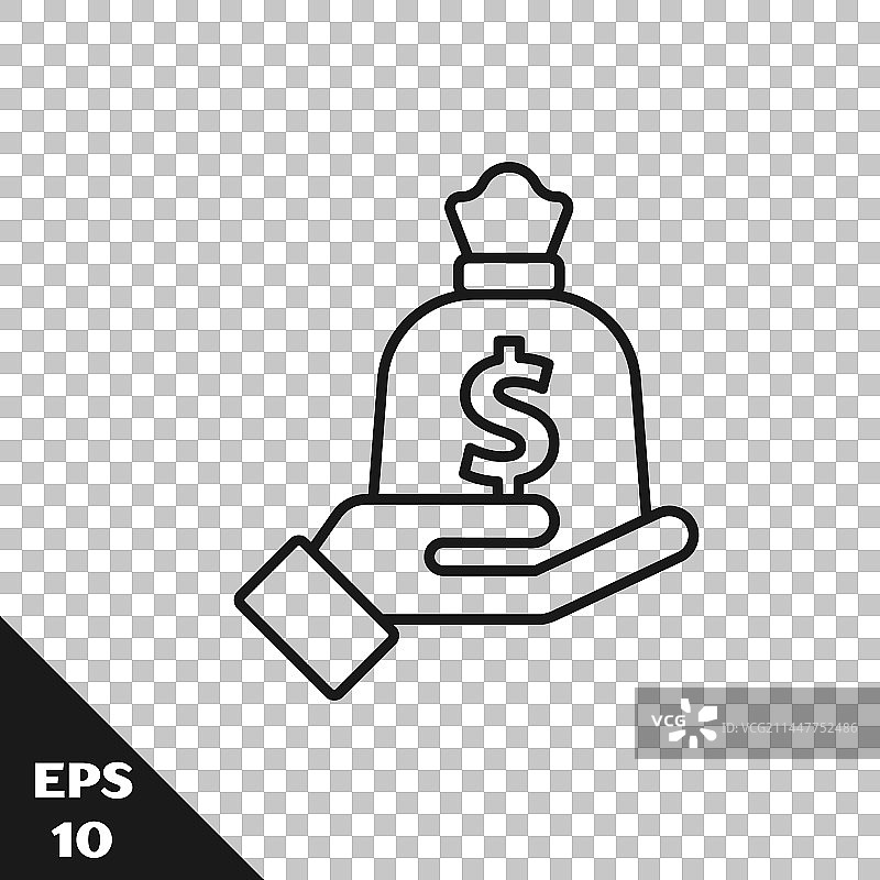 手持钱袋黑色线条图标图片素材