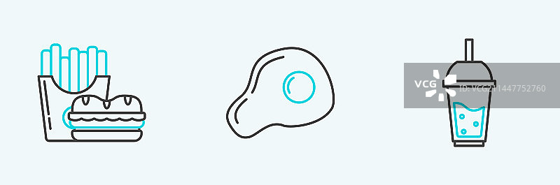 线条集：柠檬水玻璃杯与吸管图片素材