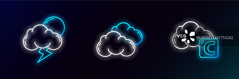 摄氏度、云层、风暴和云图标线条图片素材
