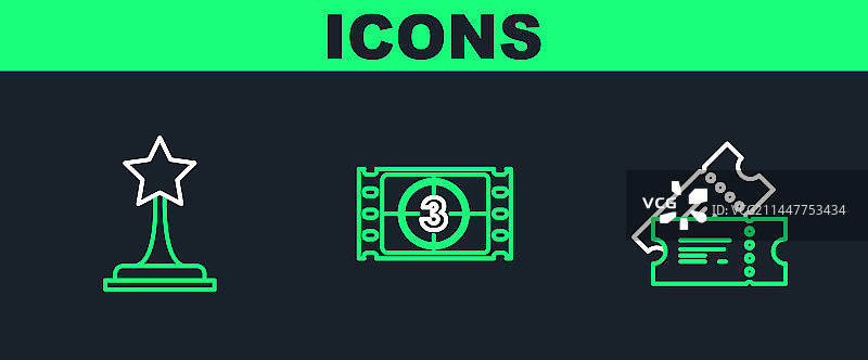 电影票电影奖杯和播放图片素材