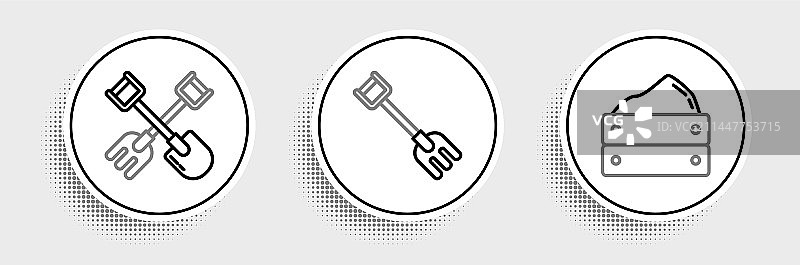 带铲子和耙子的木箱线条组合图片素材