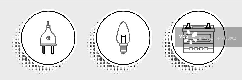 汽车电瓶电源插头灯泡线条组合图片素材