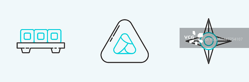 线条集：日式忍者手里剑、砧板上的寿司图片素材