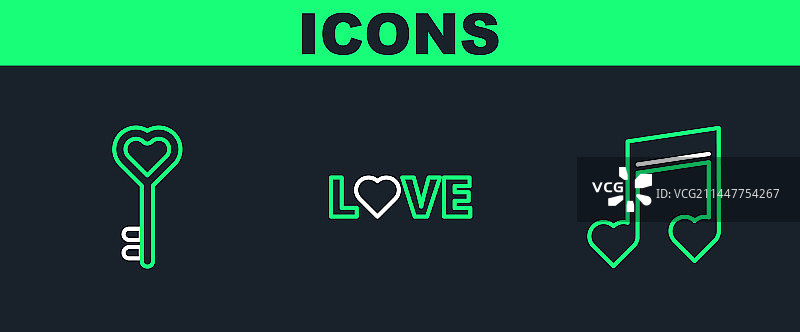 音符心形钥匙线条组合图片素材