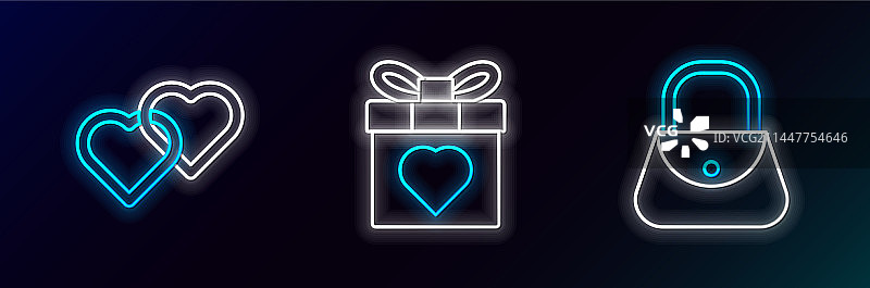 手提包、相连的双心与礼品盒图片素材