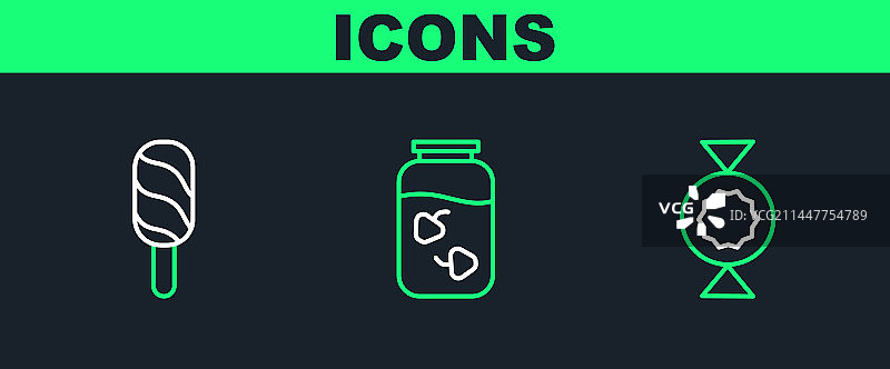 糖果冰淇淋和草莓酱罐图片素材