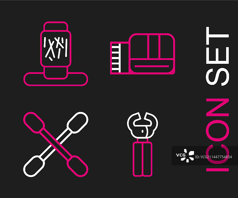 宠物指甲钳和棉签线条图标合集图片素材