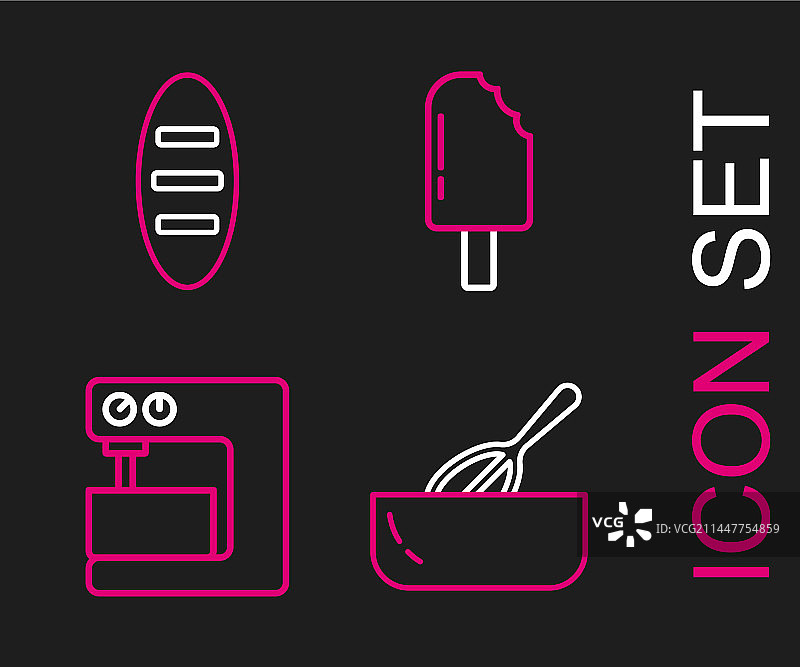 厨房用品线条素材：手动打蛋器、碗、电动搅拌器图片素材