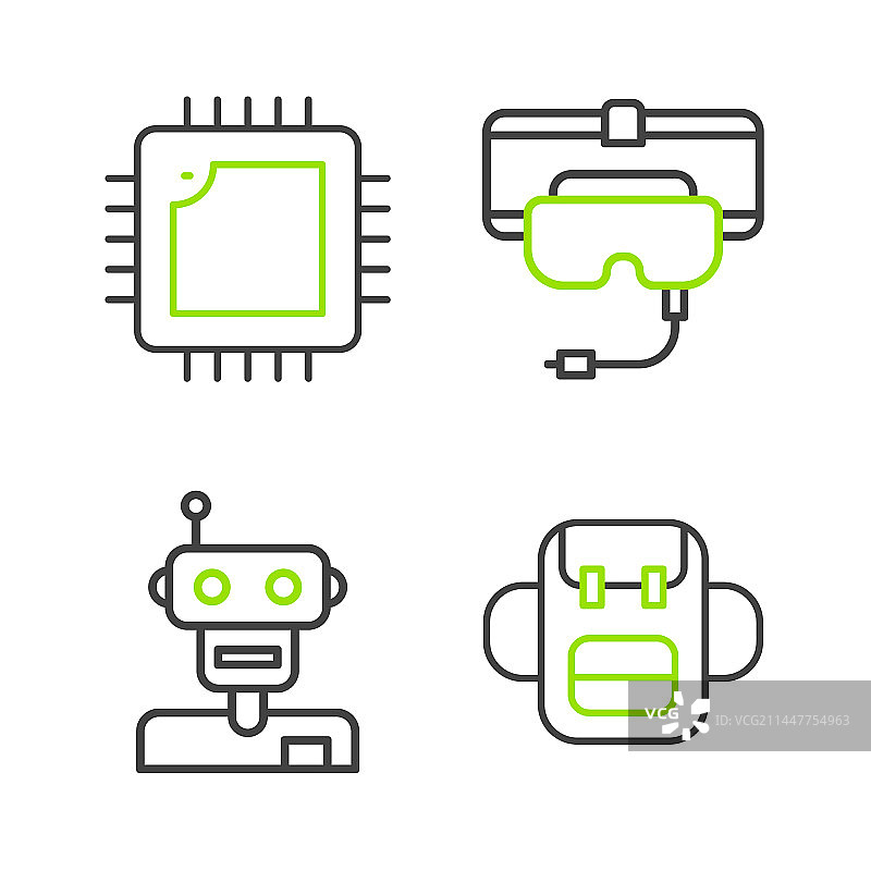 书包、机器人和VR设备图片素材