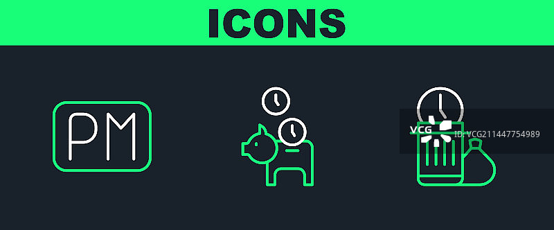 浪费时间、存钱罐等线条素材图片素材