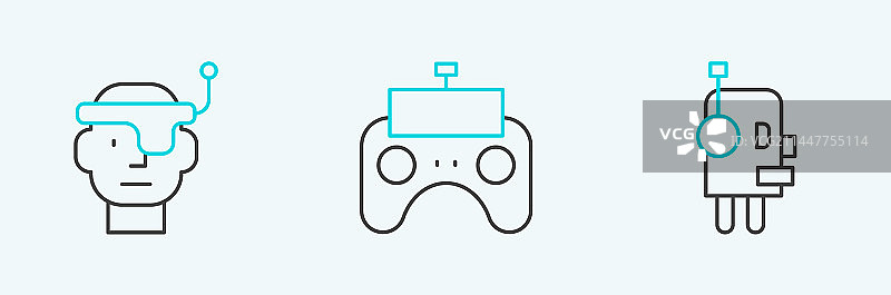 机器人、智能眼镜和遥控器线条组合图片素材