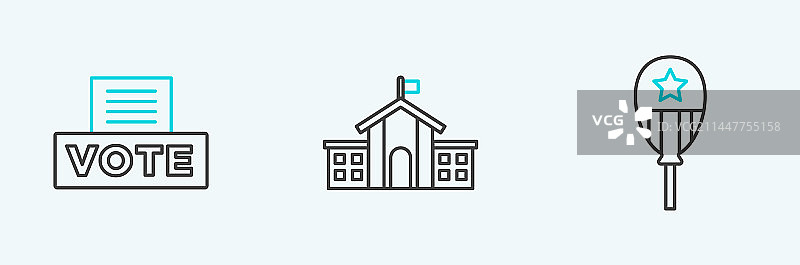 气球、投票箱和美国国旗线条设计图片素材