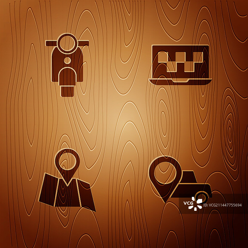 带有出租车、踏板车和折叠地图的定位设置图片素材