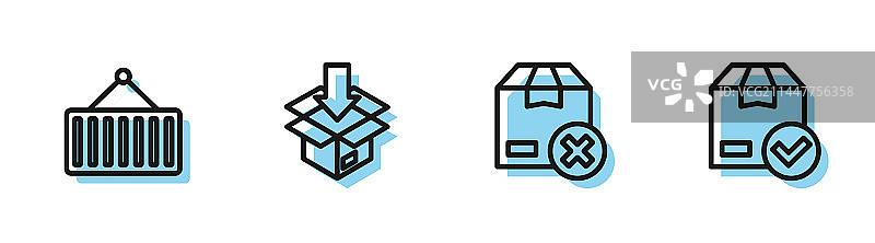 集装箱起重机纸板箱线条图标图片素材