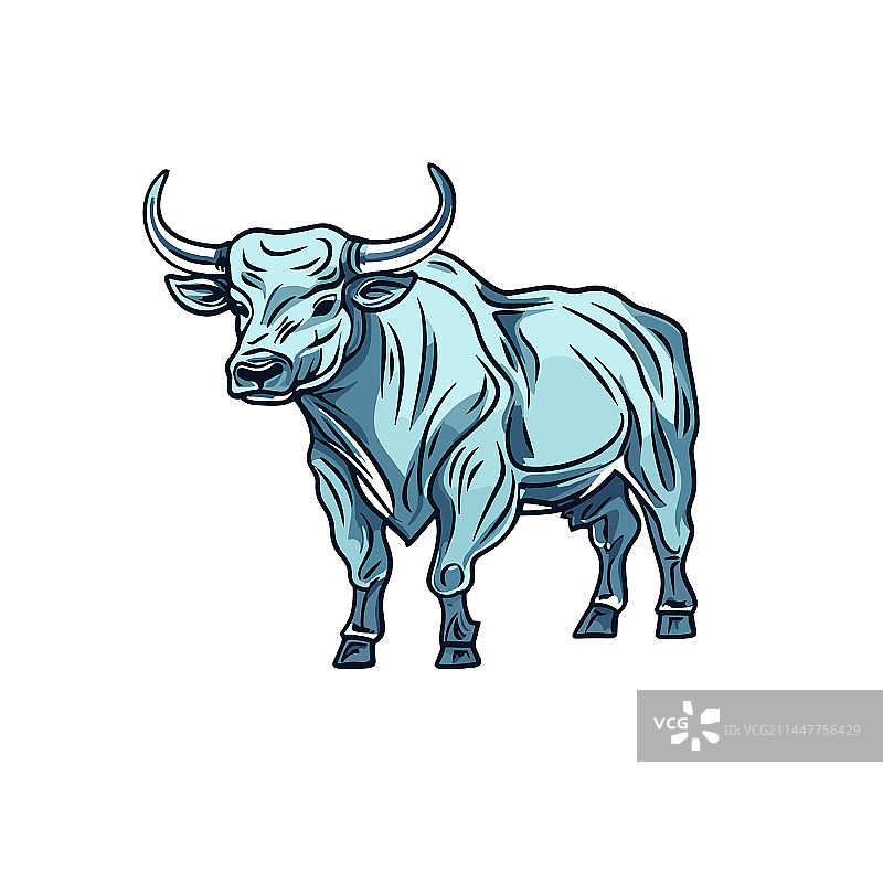 手绘公牛涂鸦风格卡通图片素材