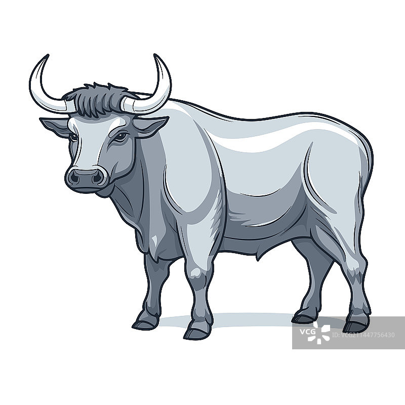 手绘公牛涂鸦风格卡通图片素材