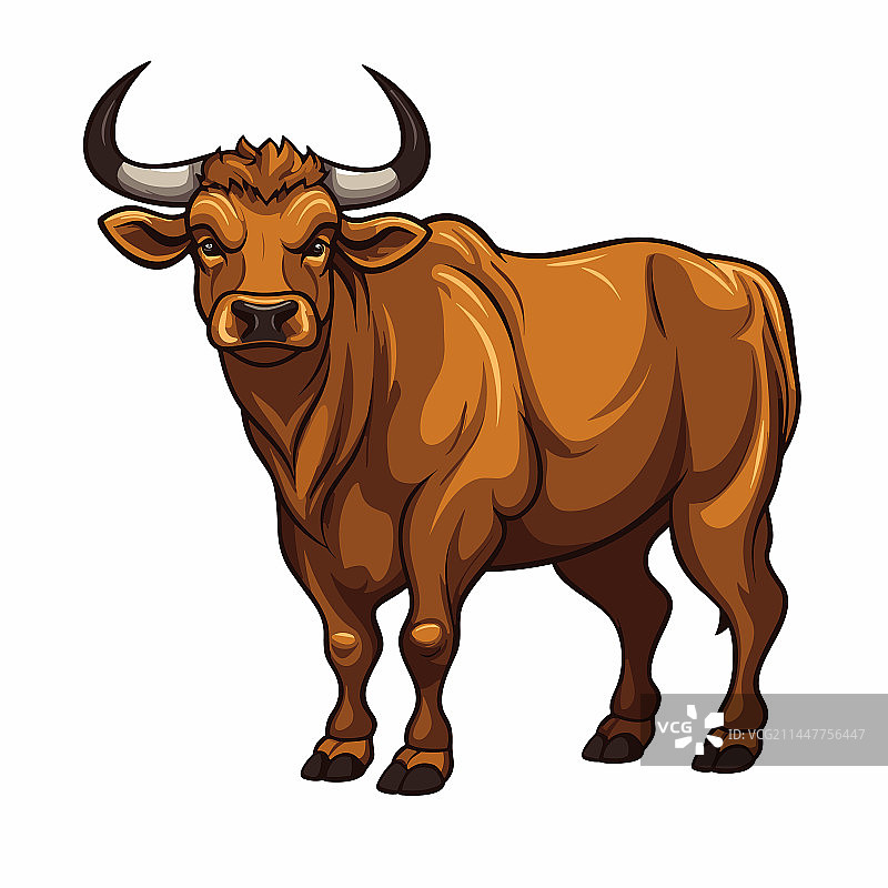 手绘公牛涂鸦风格卡通图片素材
