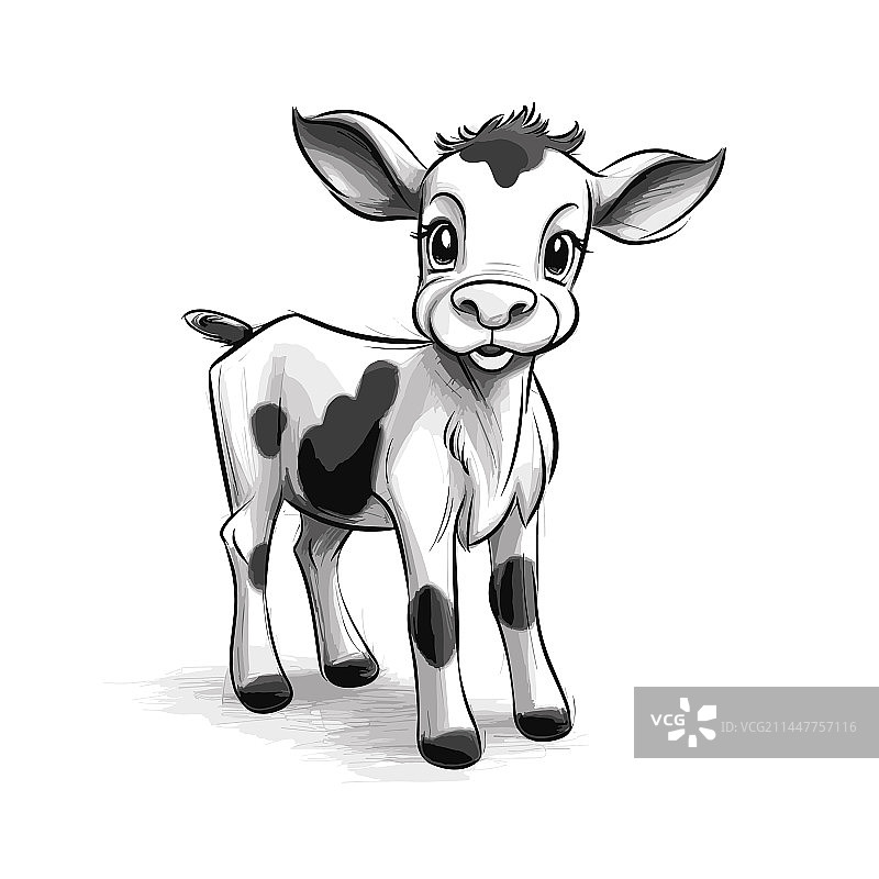 手绘涂鸦风格奶牛卡通图片素材