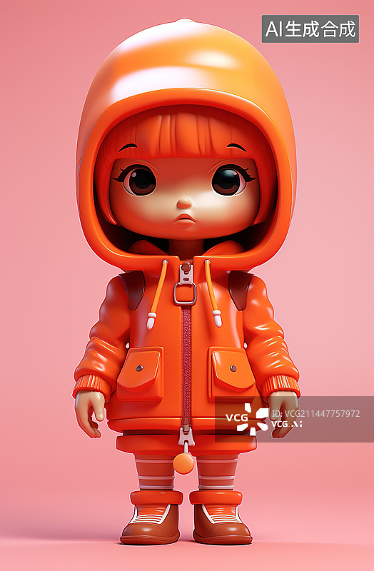 【AI数字艺术】红色背景下的娃娃特写镜头图片素材