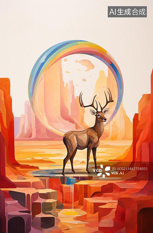 【AI数字艺术】夕阳下的麋鹿图片素材
