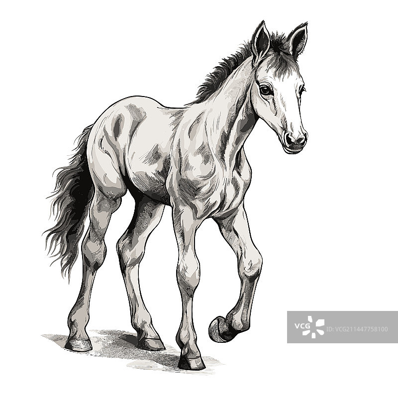 手绘卡通风格小马驹图片素材