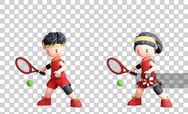 3D渲染的可爱的卡通网球运动员图片素材