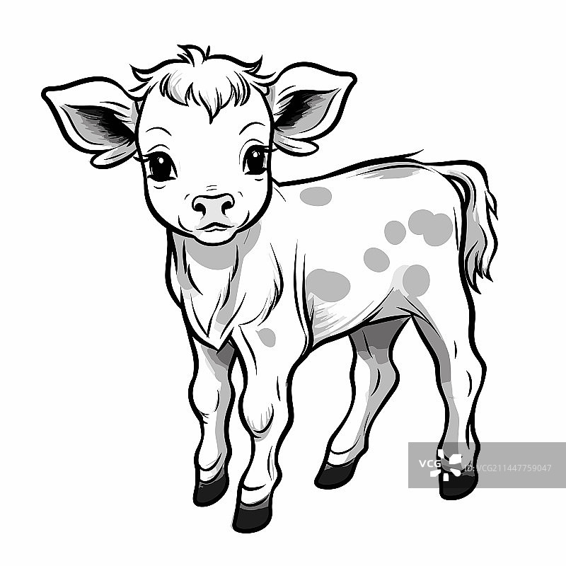 手绘小母牛涂鸦风格卡通图片素材