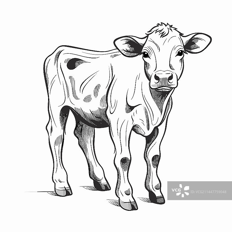 手绘小母牛涂鸦风格卡通图片素材