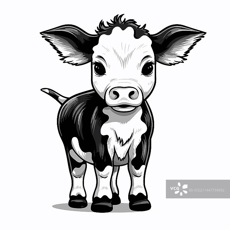 手绘小母牛涂鸦风格卡通图片素材