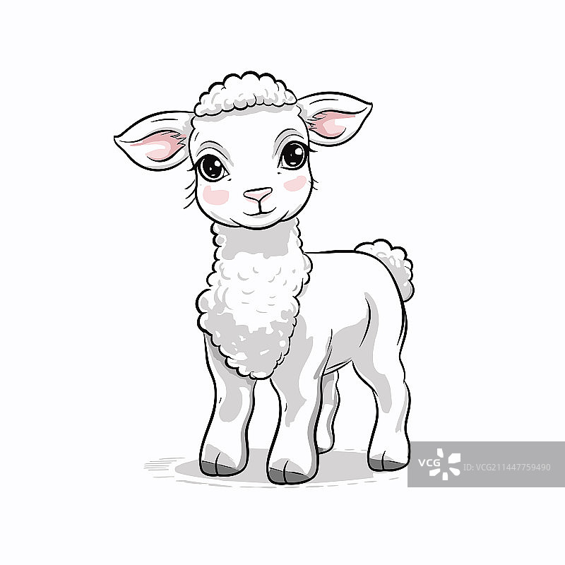 手绘涂鸦风格卡通羊羔图片素材