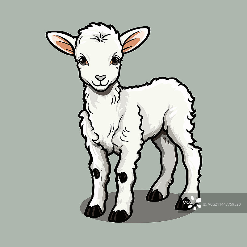 手绘涂鸦风格卡通羊羔图片素材