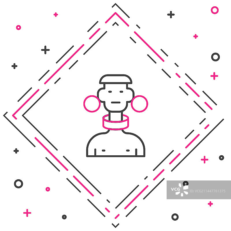 白色背景上的非洲部落男性线条图标图片素材
