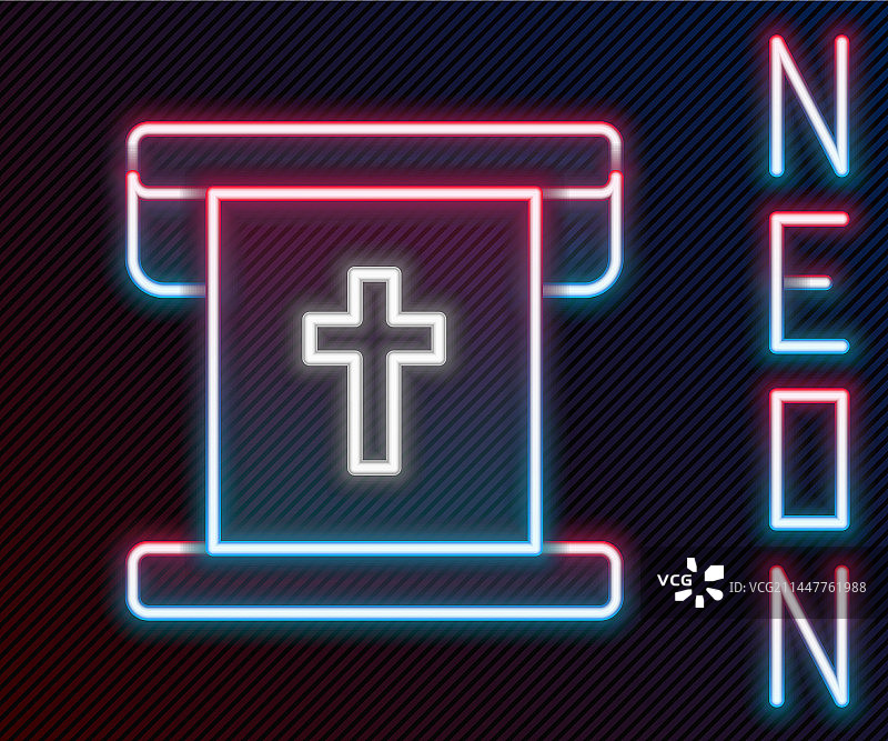发光的霓虹灯线条基督教十字旗帜图标图片素材
