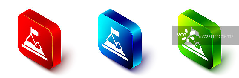 2.5D山峰与旗帜图标图片素材