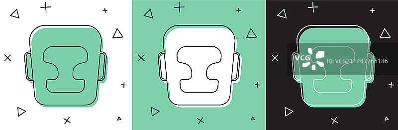 拳击头盔图标套装（白色和绿色背景）图片素材