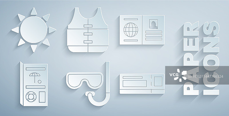 潜水面罩、呼吸管和旅行护照图片素材