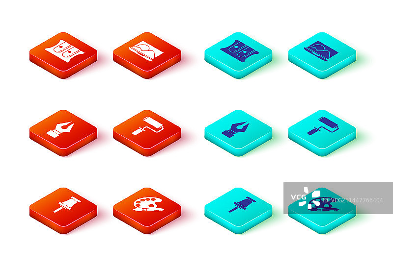 图钉、画笔与调色板和钢笔组合图片素材